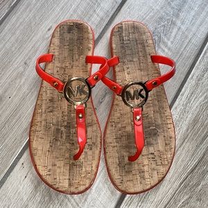 Michael Kors jelly flip flop cork sandals